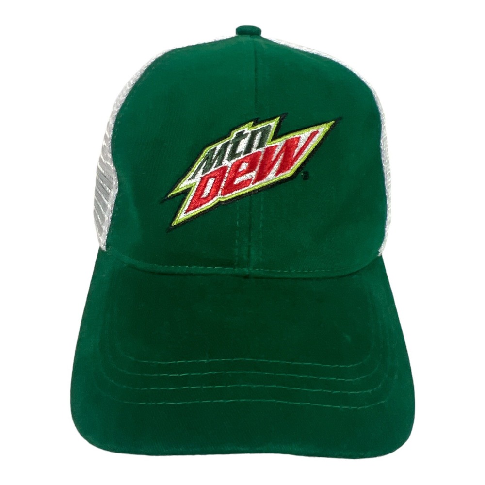 Mtn Mountain DEW Logo Soda Pop White‎ Green Mesh Snapback Cap Hat Trucker